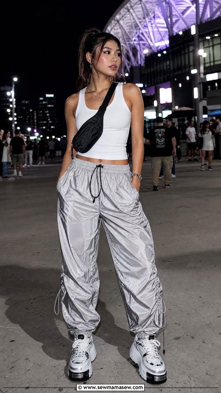 Fanny Pack with Parachute Pants and Fitted Tank - 30 Fanny pack outfit ideas