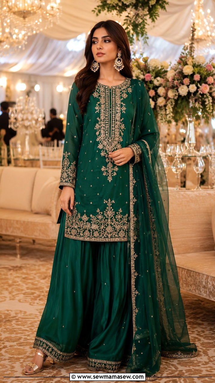 Farshi Shalwar With Embroidered Kameez - 30 Islamabad outfit ideas