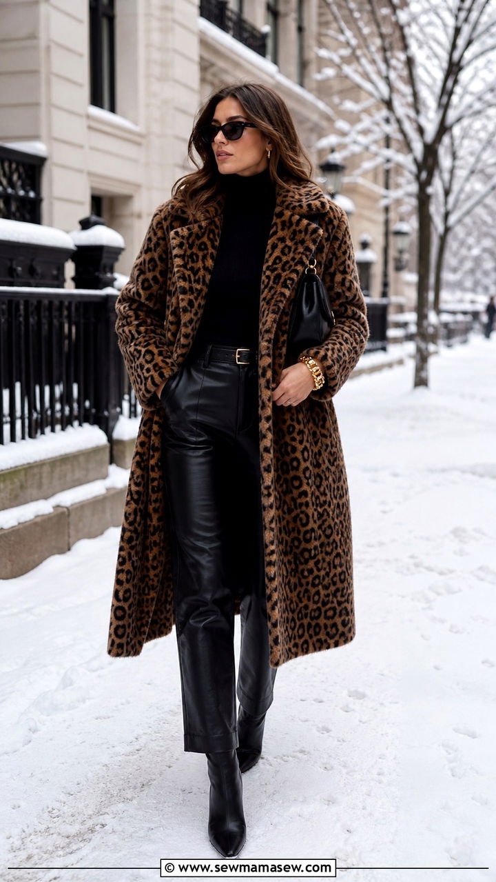 Faux Fur Coat Over All Black Ensemble - 40 glamoratti outfits ideas