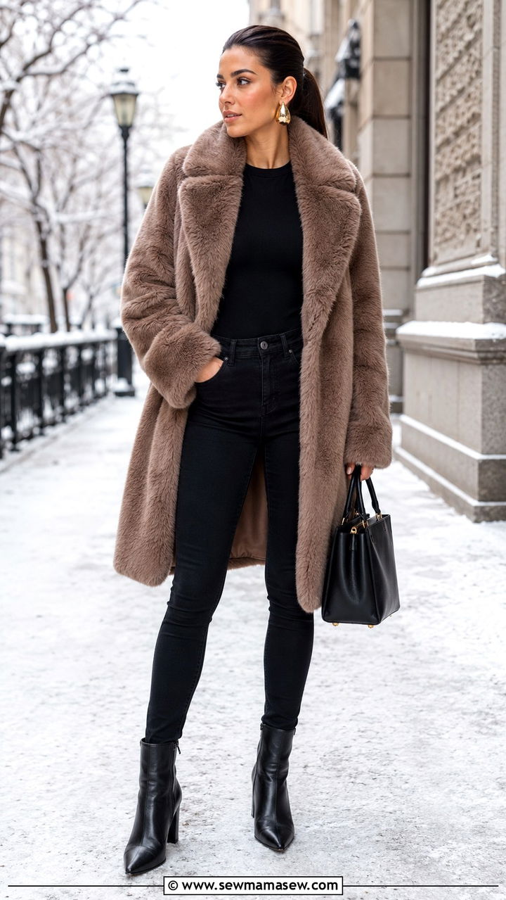 Faux Fur Coat With Black Skinny Jeans And Ankle Boots - 30 classy fashion inspo outfits