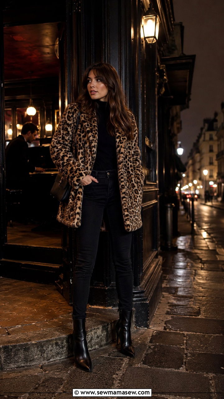 Faux Fur Coat With Skinny Jeans And Heeled Boots - 30 Paris outfits inspo
