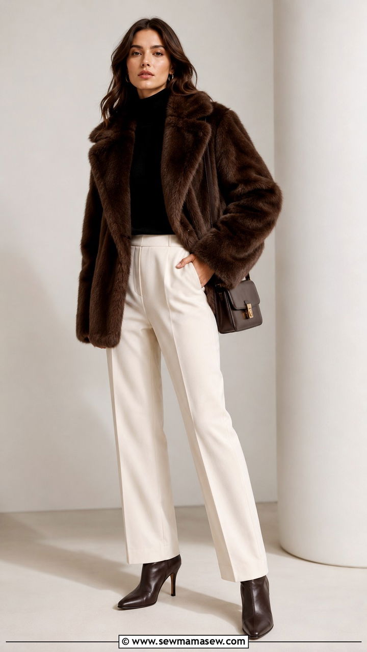 Faux Fur Coat With Tailored Trousers - 20 fashion inspo outfits to copy