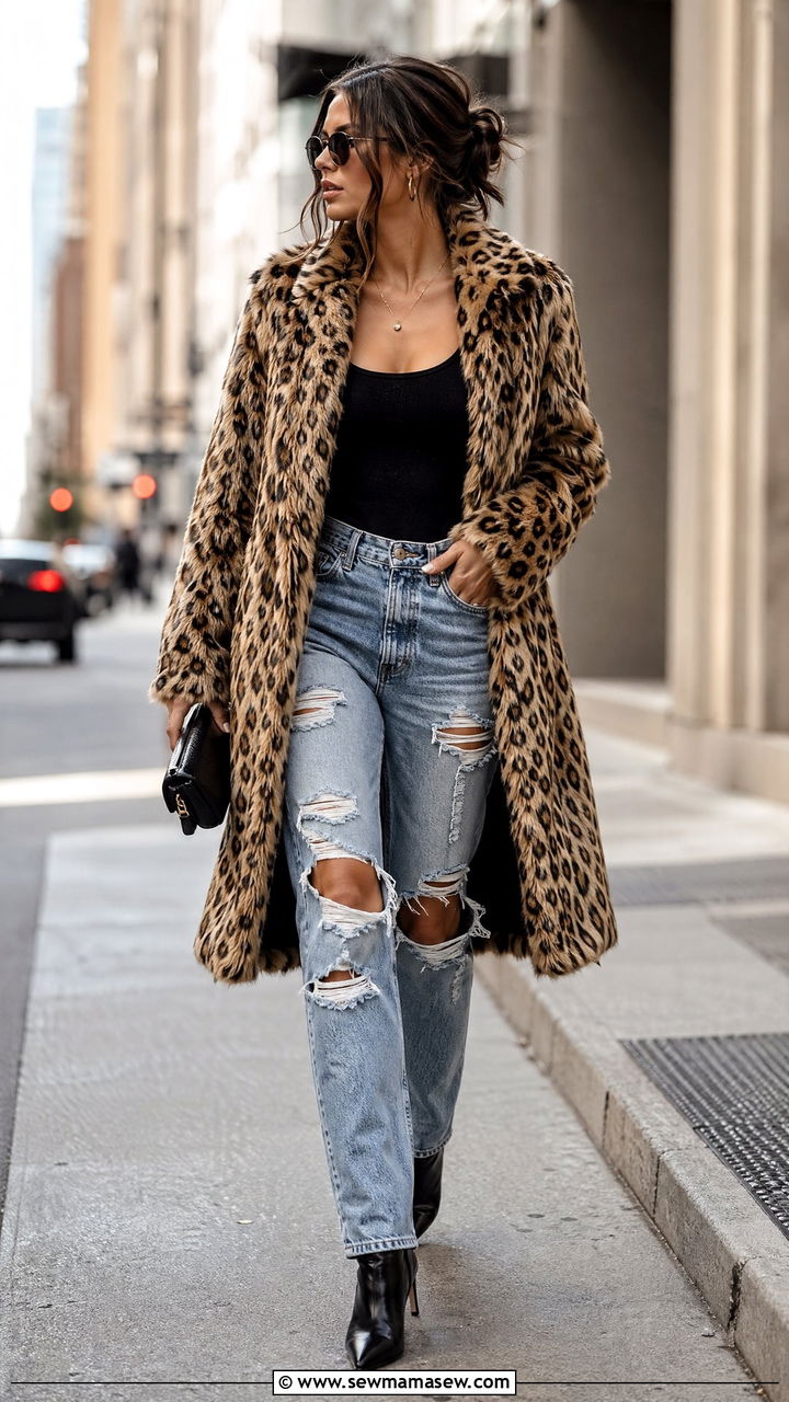 Faux Fur Coat and Ripped Jeans Outfit - 35 Edgy outfit ideas
