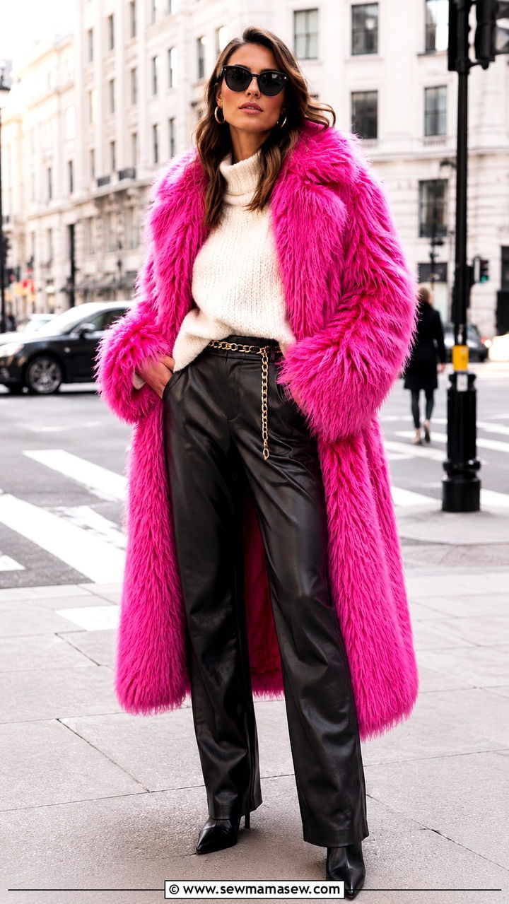 Faux Fur Oversized Coat With Leather Trousers - 30 maximalist outfits ideas