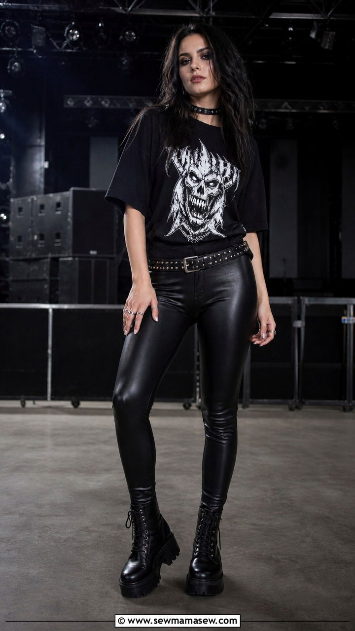 Faux Leather Leggings And Band Tee - 40 Spring concert outfits