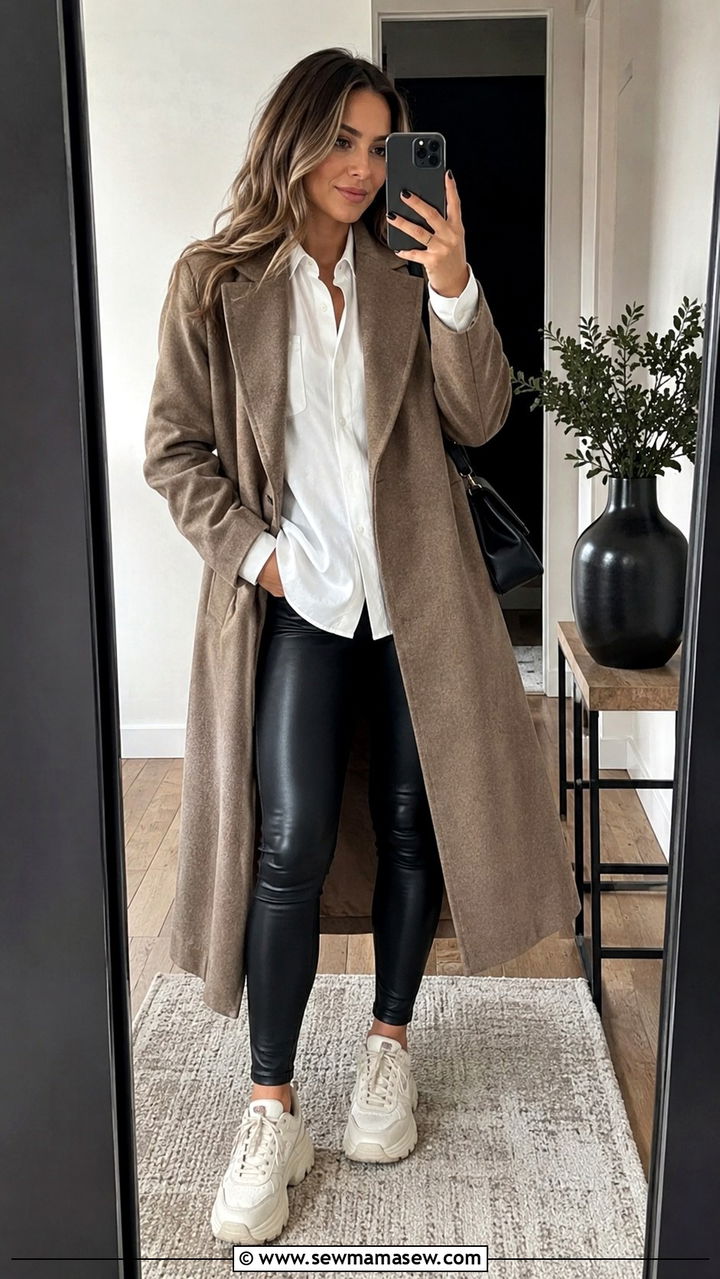 Faux Leather Leggings With Chunky Sneakers - 30 sneaker outfits