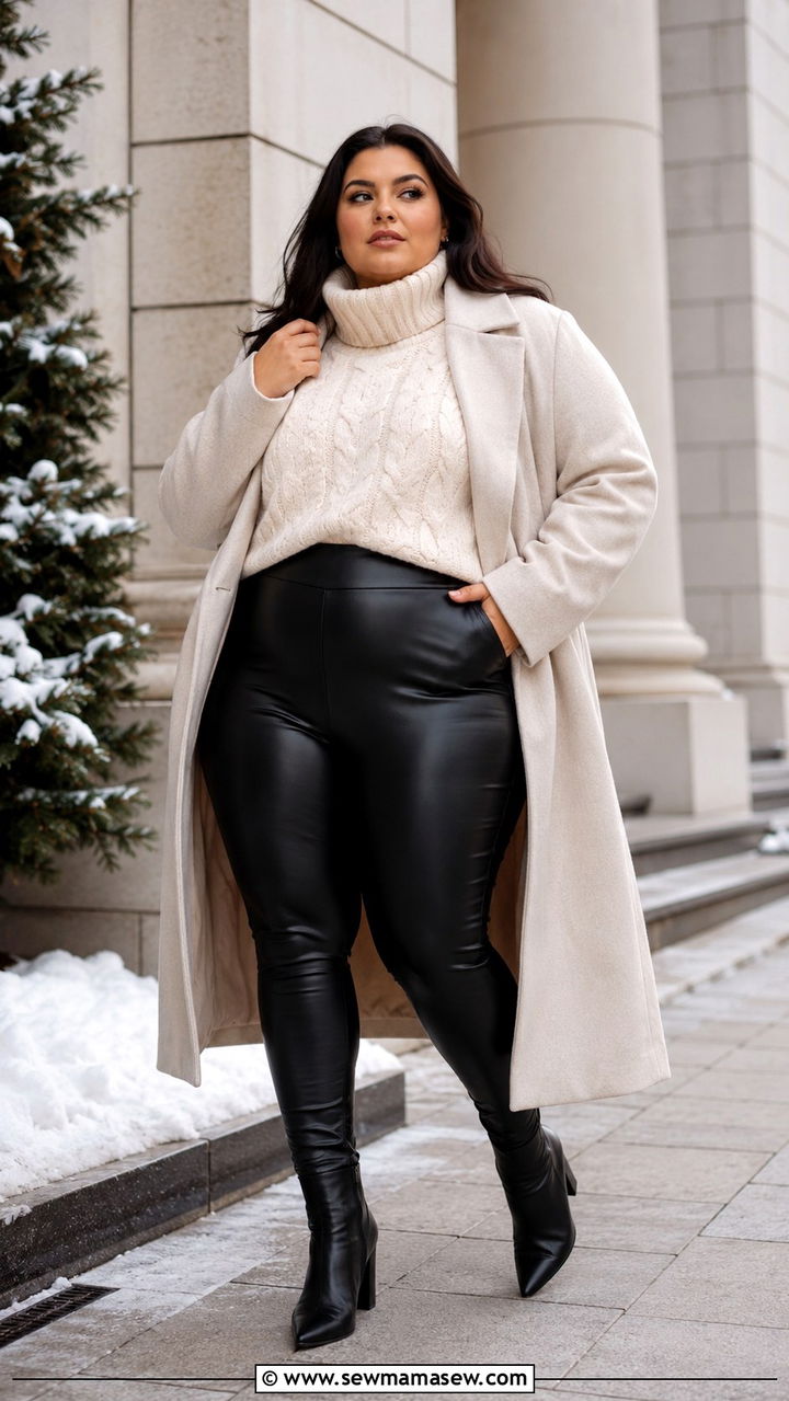 Faux Leather Leggings With Chunky Turtleneck And Heeled Ankle Boots Petite Plus Size - 20 Petite plus size outfit ideas 18