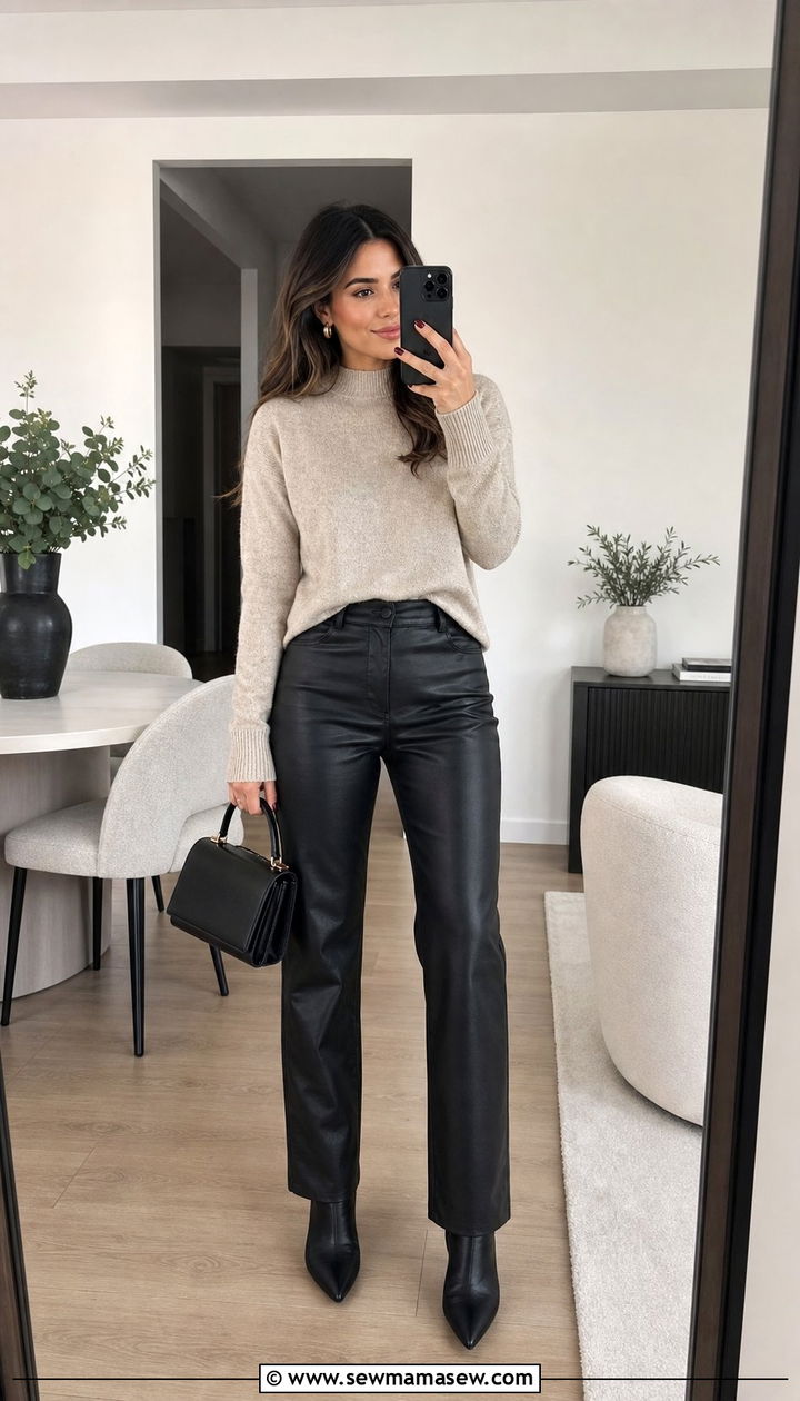 Faux Leather Pants And Cashmere Sweater Brunch Petite - 35 Brunch outfits for petite women