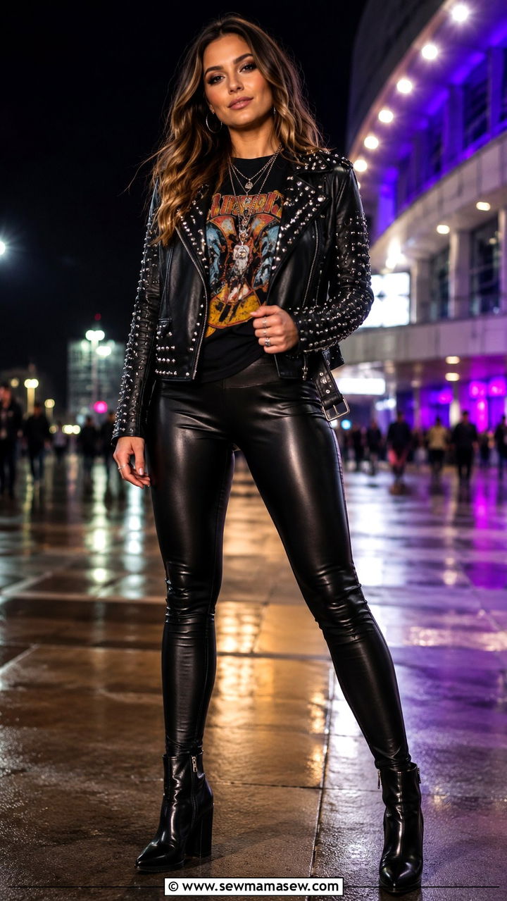 Faux Leather Pants with Band Tee and Combat Boots - 25 Arena concert outfit ideas
