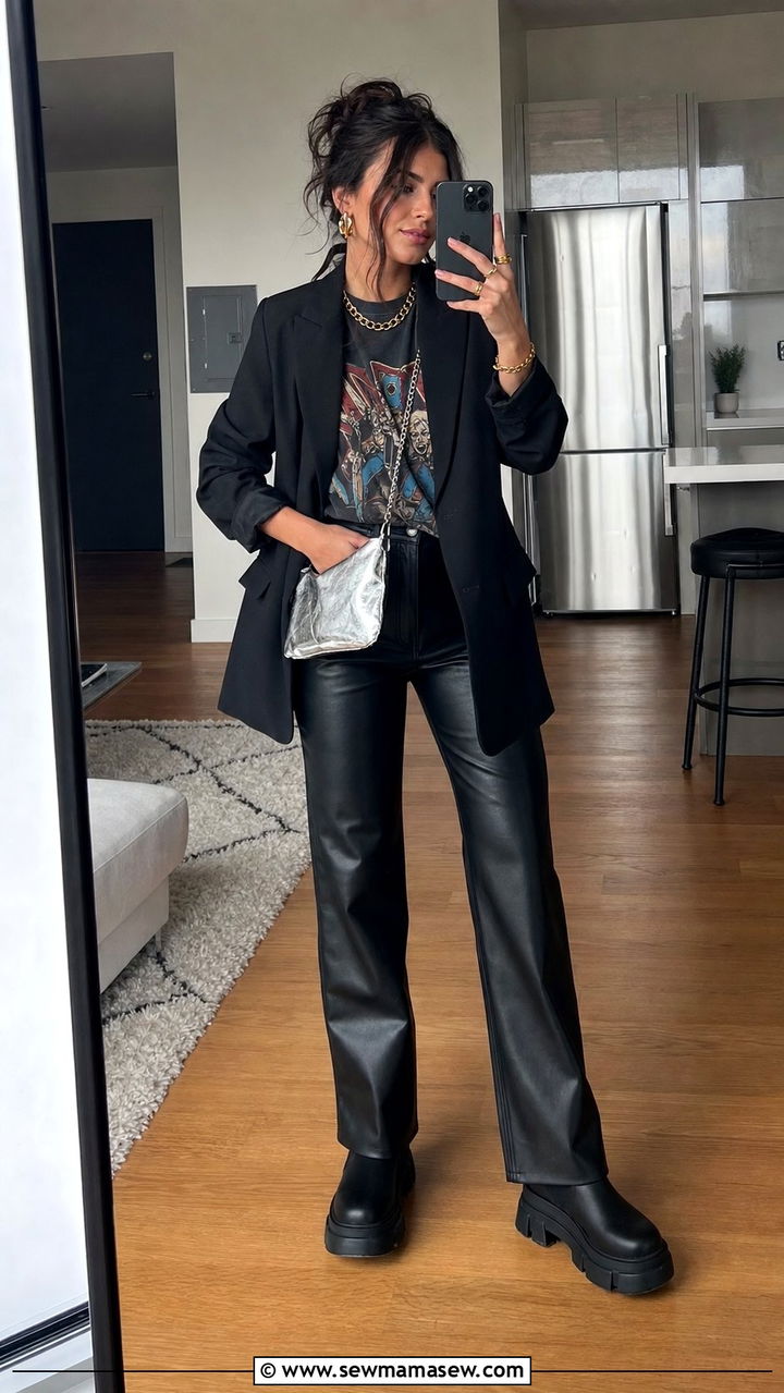 Faux Leather Pants with Vintage Band Tee Outfit - 25 concert outfits Pinterest