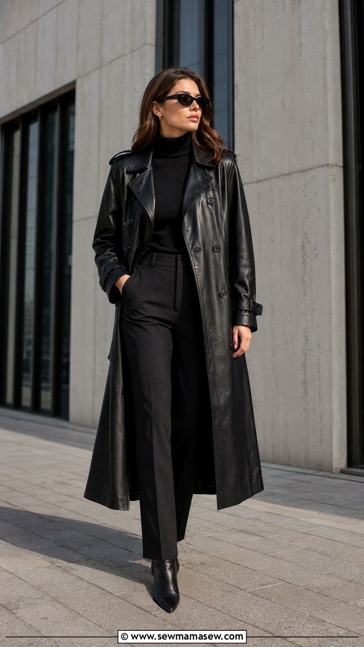 Faux Leather Trench Coat Outfit - 30 edgy outfit ideas for women
