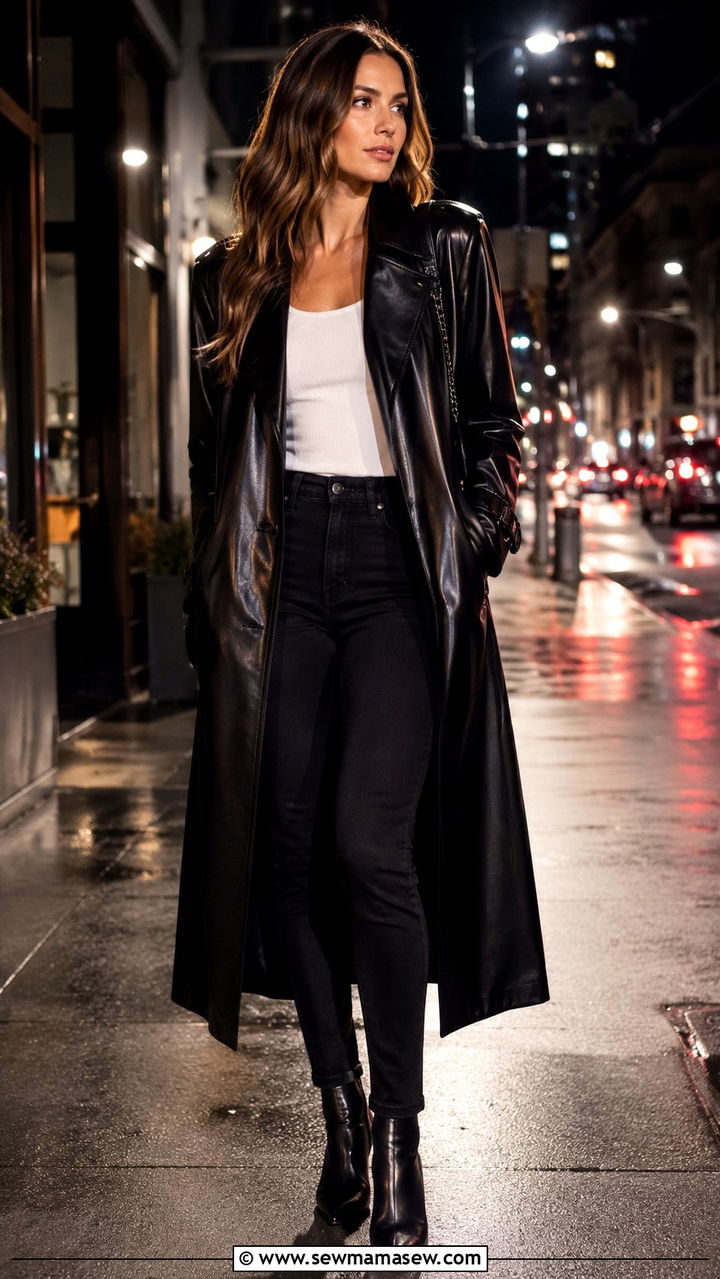 Faux Leather Trench Coat With Skinny Jeans And Heeled Boots - 30 edgy outfits for women