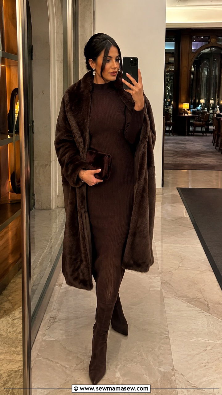 Faux fur coat with maxi knit dress Istanbul winter outfit - 30 Istanbul outfit ideas