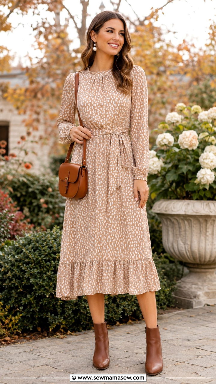 Fawn print dress with ankle boots outfit - 25 Animal Kingdom outfit ideas