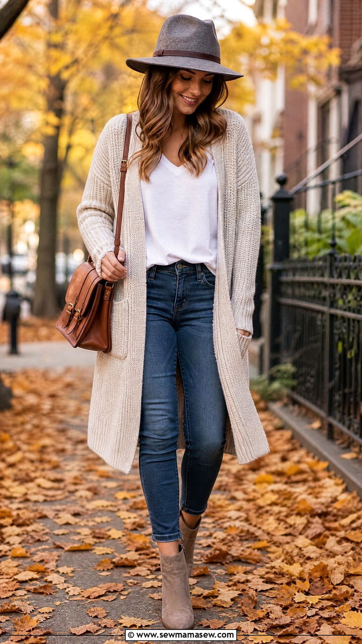 Fedora With a Cardigan and Ankle Boots - 30 Fedora outfit ideas