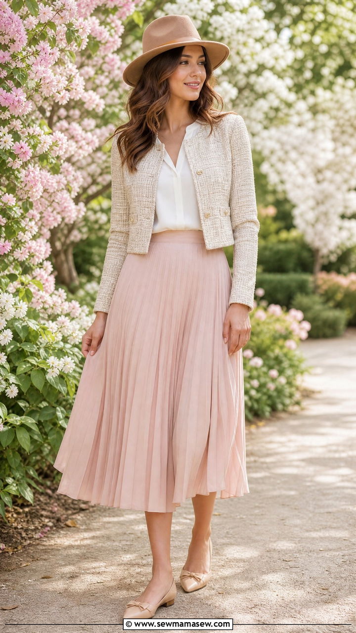 Fedora With a Cropped Jacket and Midi Skirt - 30 Fedora outfit ideas