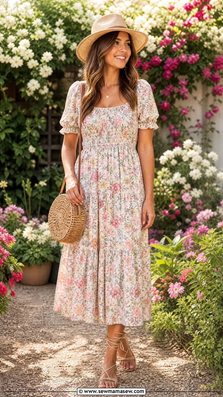 Fedora With a Floral Print Dress - 30 Fedora outfit ideas