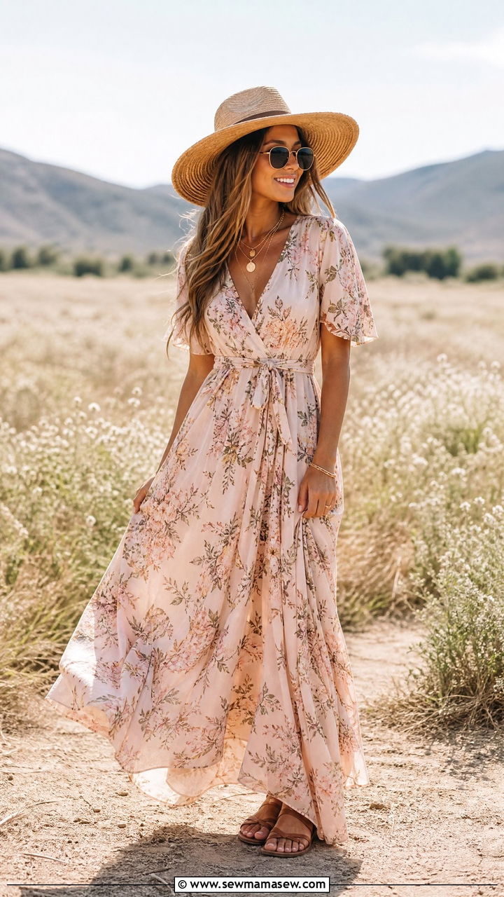 Fedora With a Flowy Maxi Dress - 30 Fedora outfit ideas