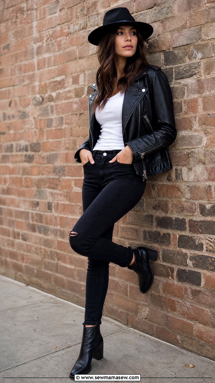 Fedora With a Leather Jacket - 30 Fedora outfit ideas
