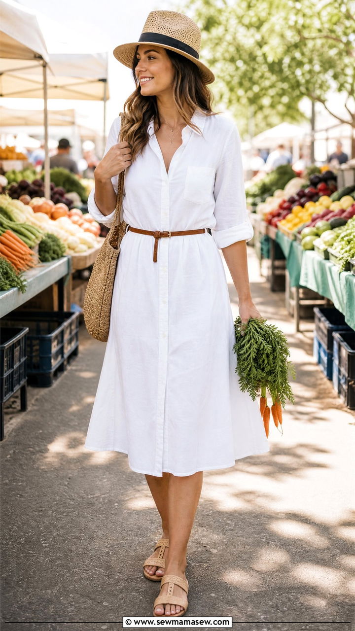 Fedora With a Shirtdress and Sandals - 30 Fedora outfit ideas