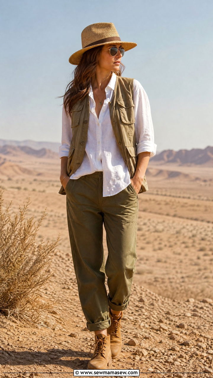 Fedora With a Utility Vest and Linen Shirt - 30 Fedora outfit ideas