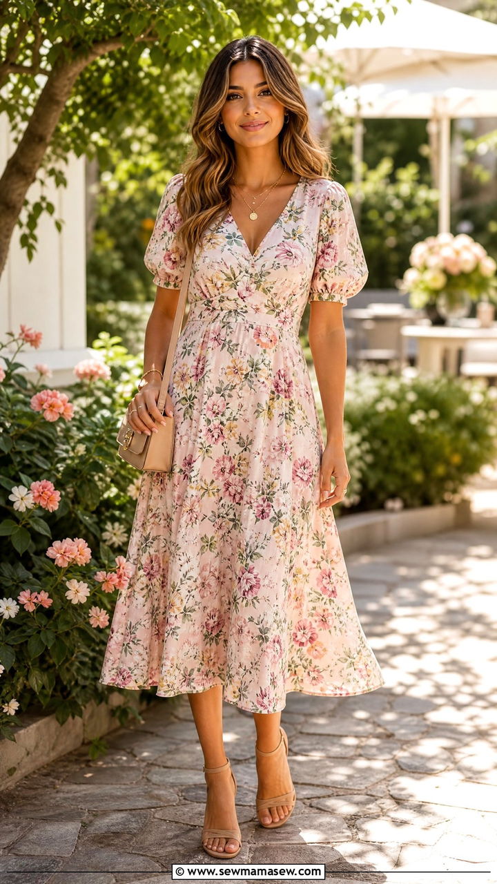 Feminine Floral Midi Dress Outfit - 30 Feminine outfit ideas