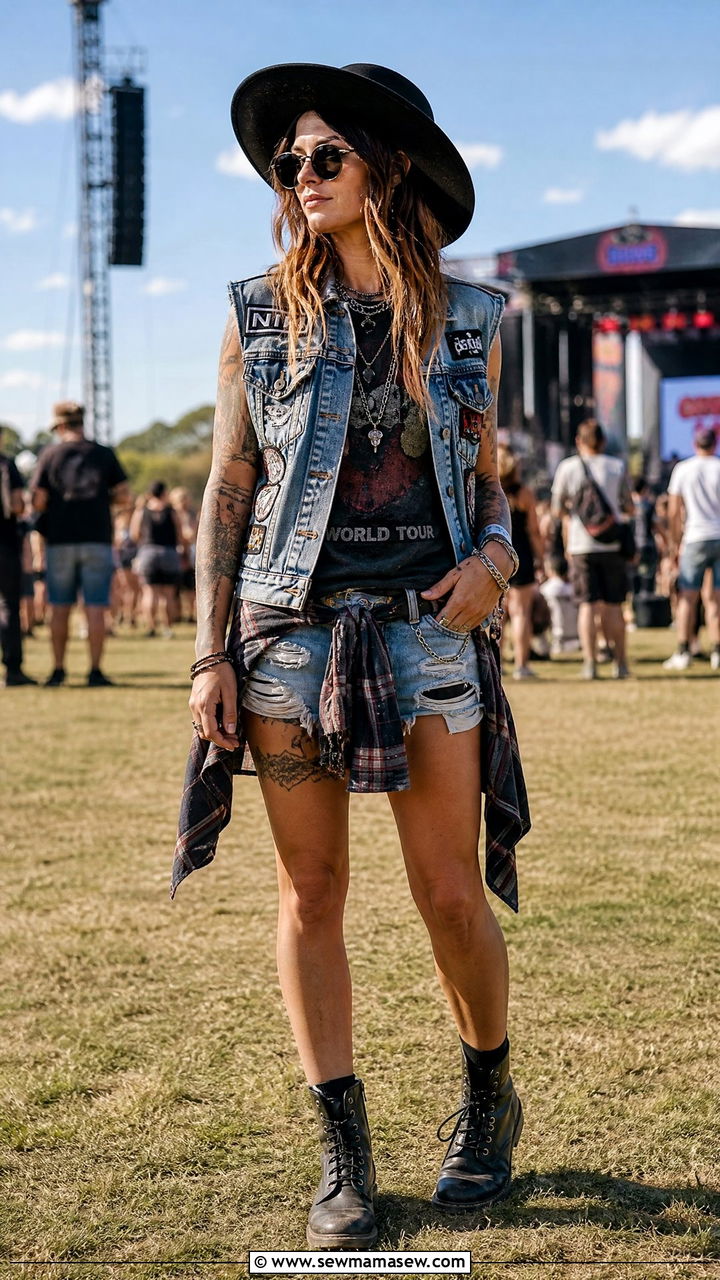 Festival grunge denim vest outfit - 25 grunge outfits 2026