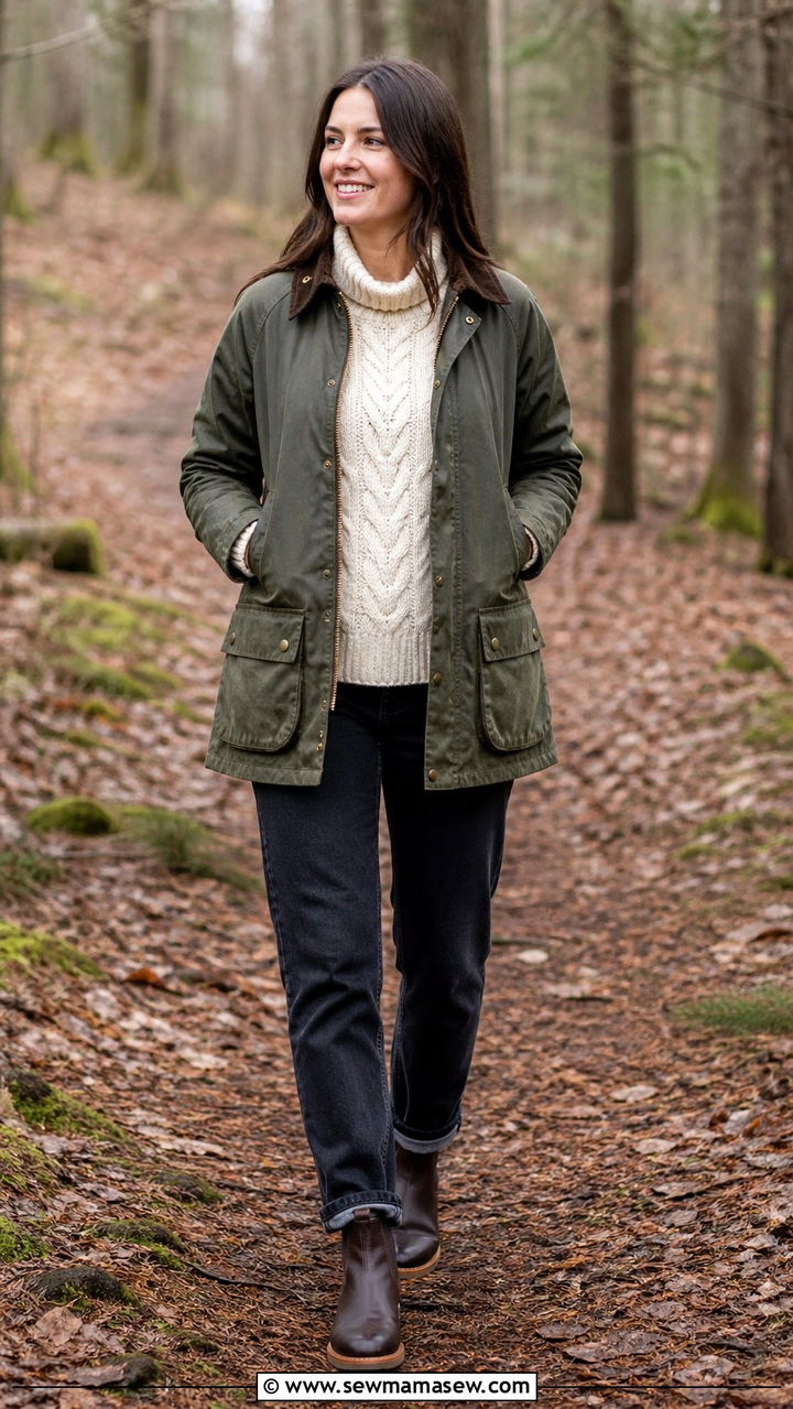 Field Jacket with Chunky Sweater and Dark Jeans - 40 casual jacket outfits