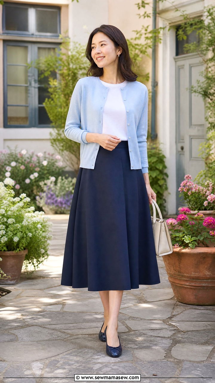 Fine Knit Cardigan With A Line Skirt And Ballet Flats - 25 Business casual outfits with cardigan