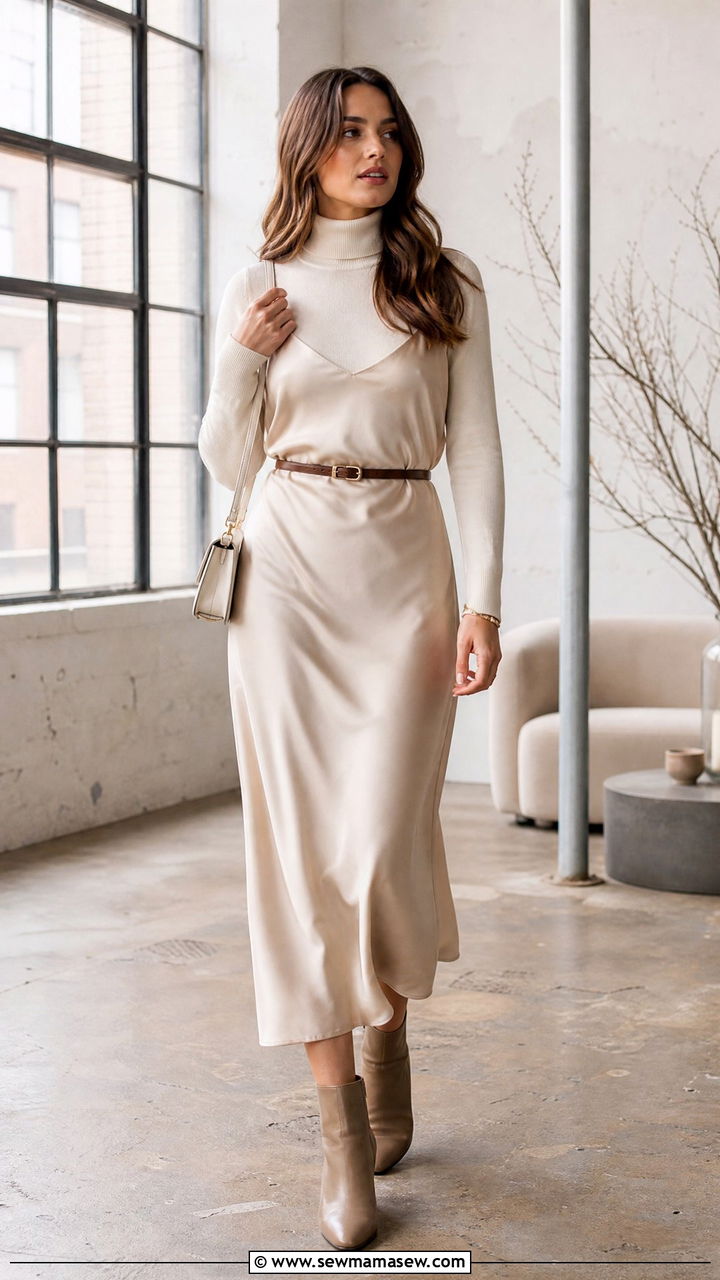 Fine Knit Turtleneck under a Slip Dress - 35 How to style a sweater in spring