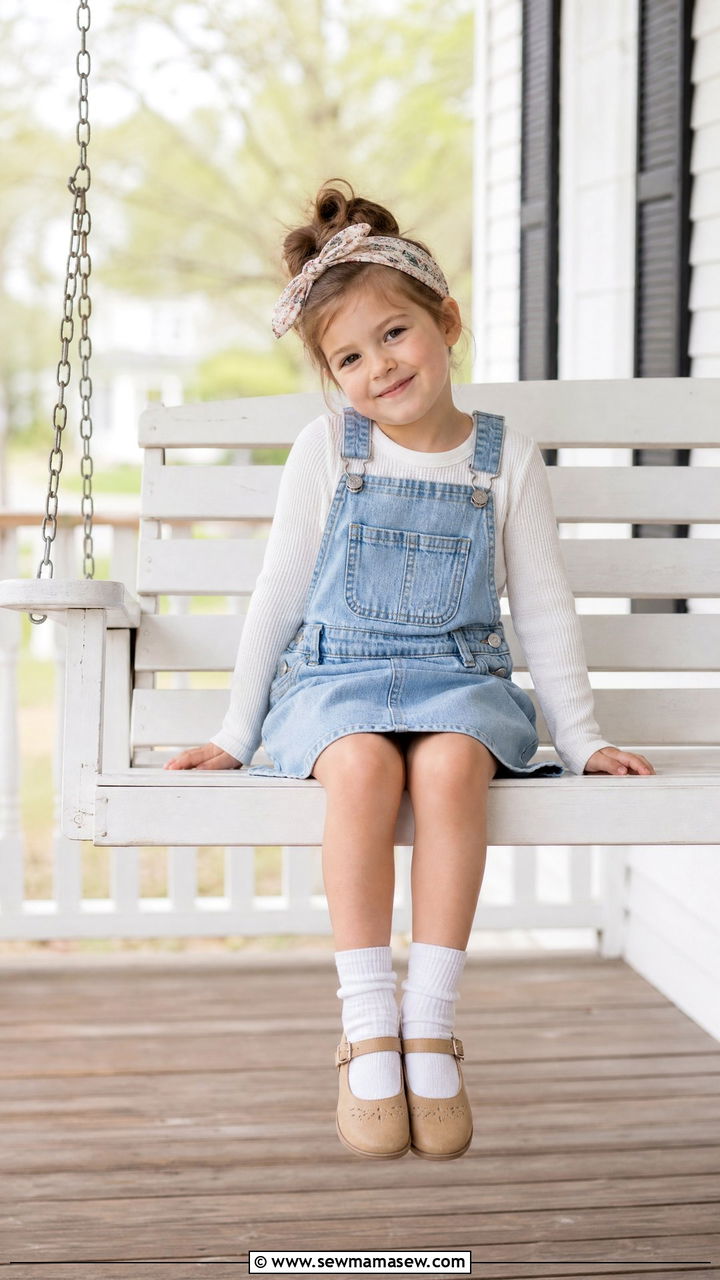 First day of school outfit with a denim overall dress - 25 First day of school photo outfit ideas