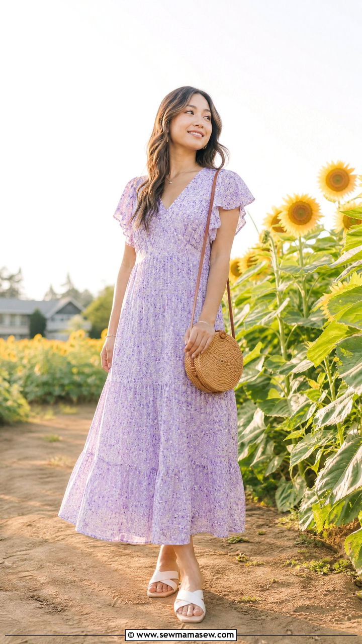 First day of school outfit with floral midi dress - 25 First day of school photo outfit ideas