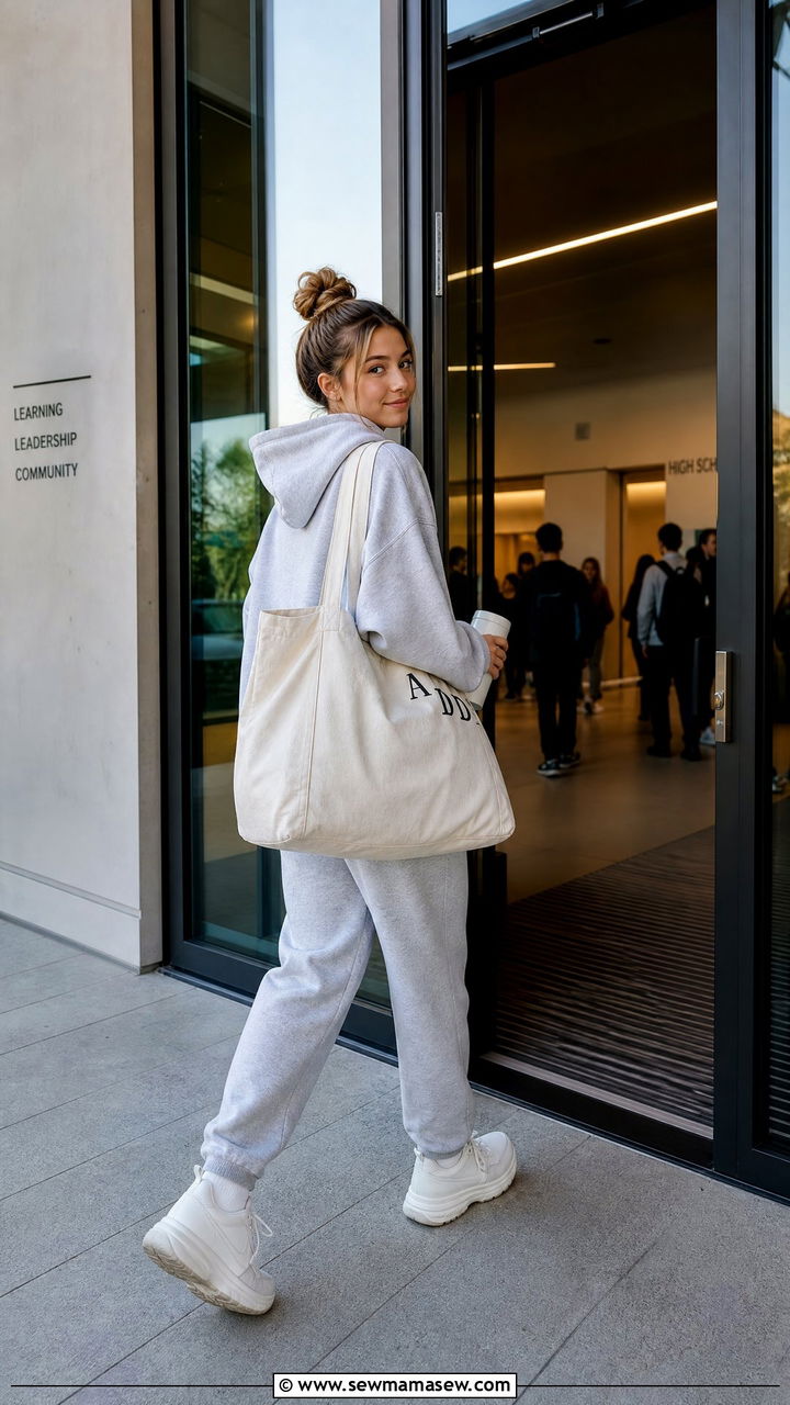 First day of school outfit with matching sweatsuit - 25 First day of school photo outfit ideas