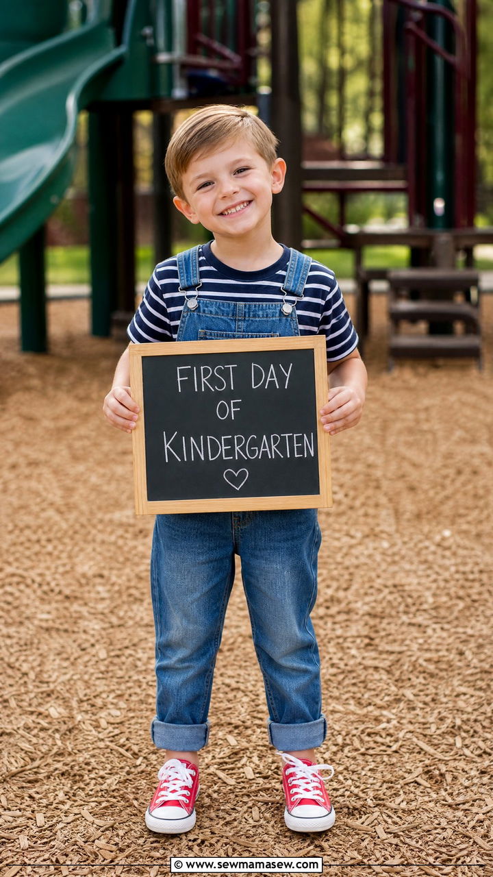 First day of school outfit with overalls and a tee - 25 First day of school photo outfit ideas