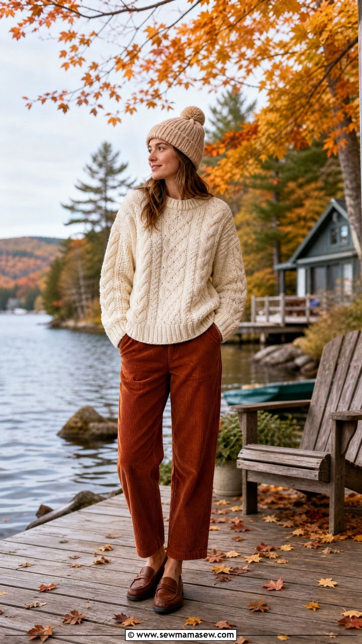 Fisherman Sweater Corduroy Pants Lake House Outfit - 35 Lake house outfit ideas