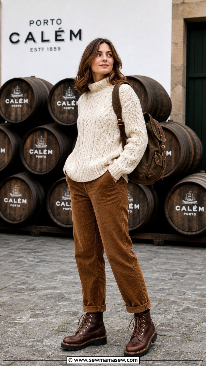 Fisherman sweater and corduroy trousers Porto - 40 What to wear in Porto