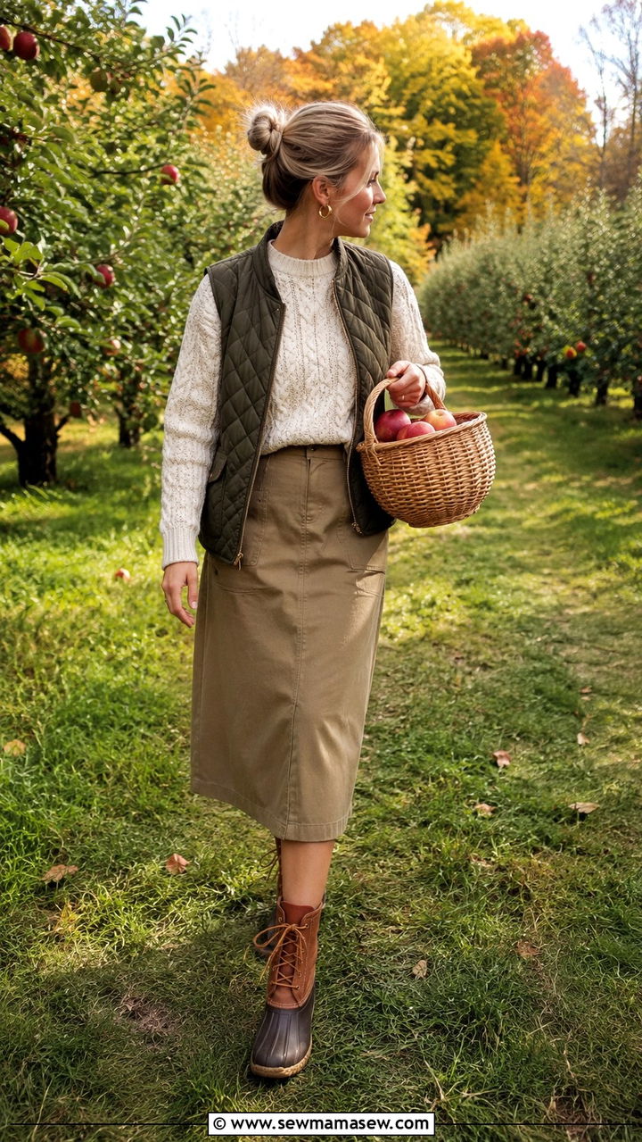 Fisherman sweater with midi skirt and duck boots - 30 Midi skirt outfit ideas with a sweater