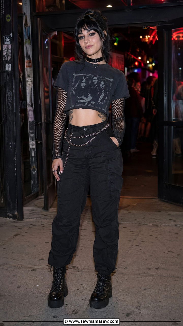 Fishnet Top Layered Under Graphic Tee Outfit - 35 Downtown girl outfit ideas