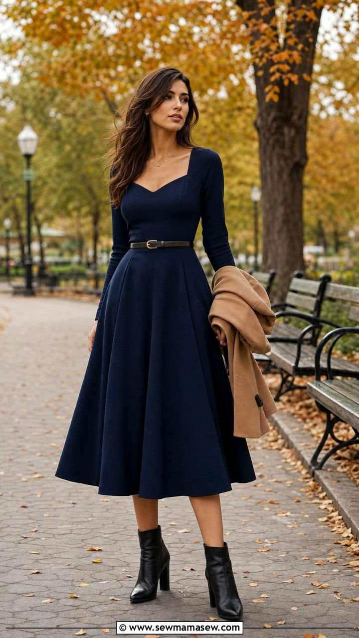 Fit And Flare Dress With Ankle Boots Outfit - 25 Cute outfits for skinny women