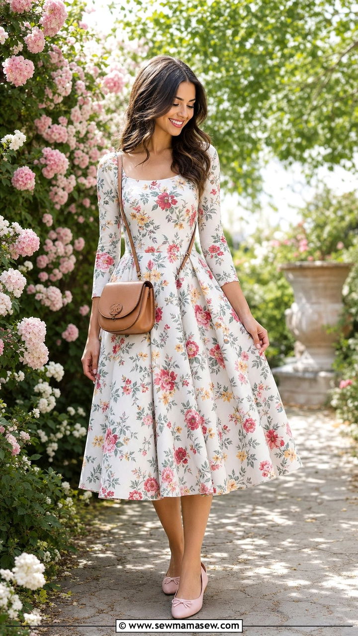 Fit And Flare Dress With Ballet Flats - 25 classy outfits for women with wide hips