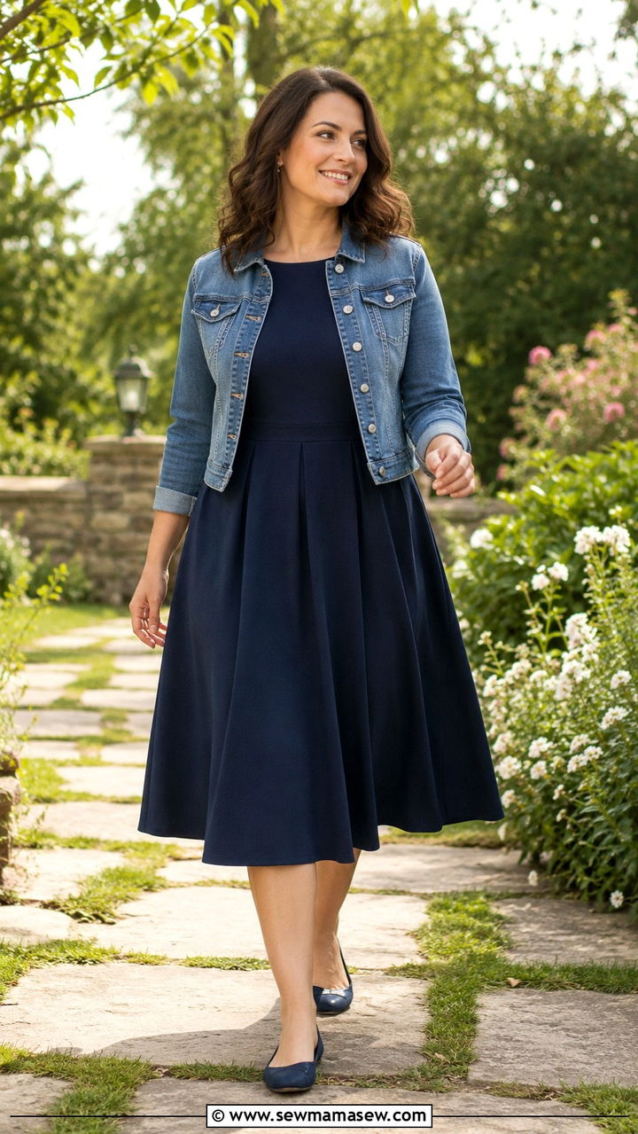 Fit And Flare Dress With Ballet Flats For Muffin Top - 20 Outfit ideas to hide muffin top