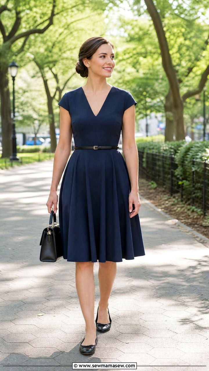 Fit And Flare Dress With Ballet Flats Outfit - 25 Outfit ideas for broad shoulders to balance