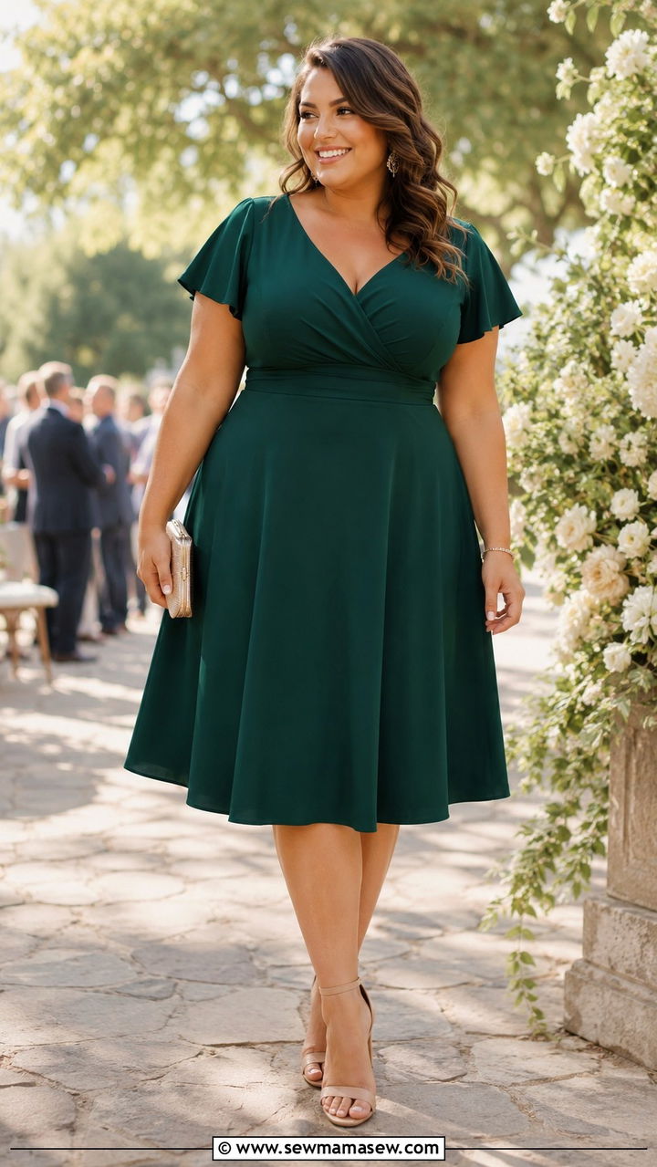 Fit And Flare Dress With Block Heel Sandals - 25 Outfit ideas for apple shape plus size