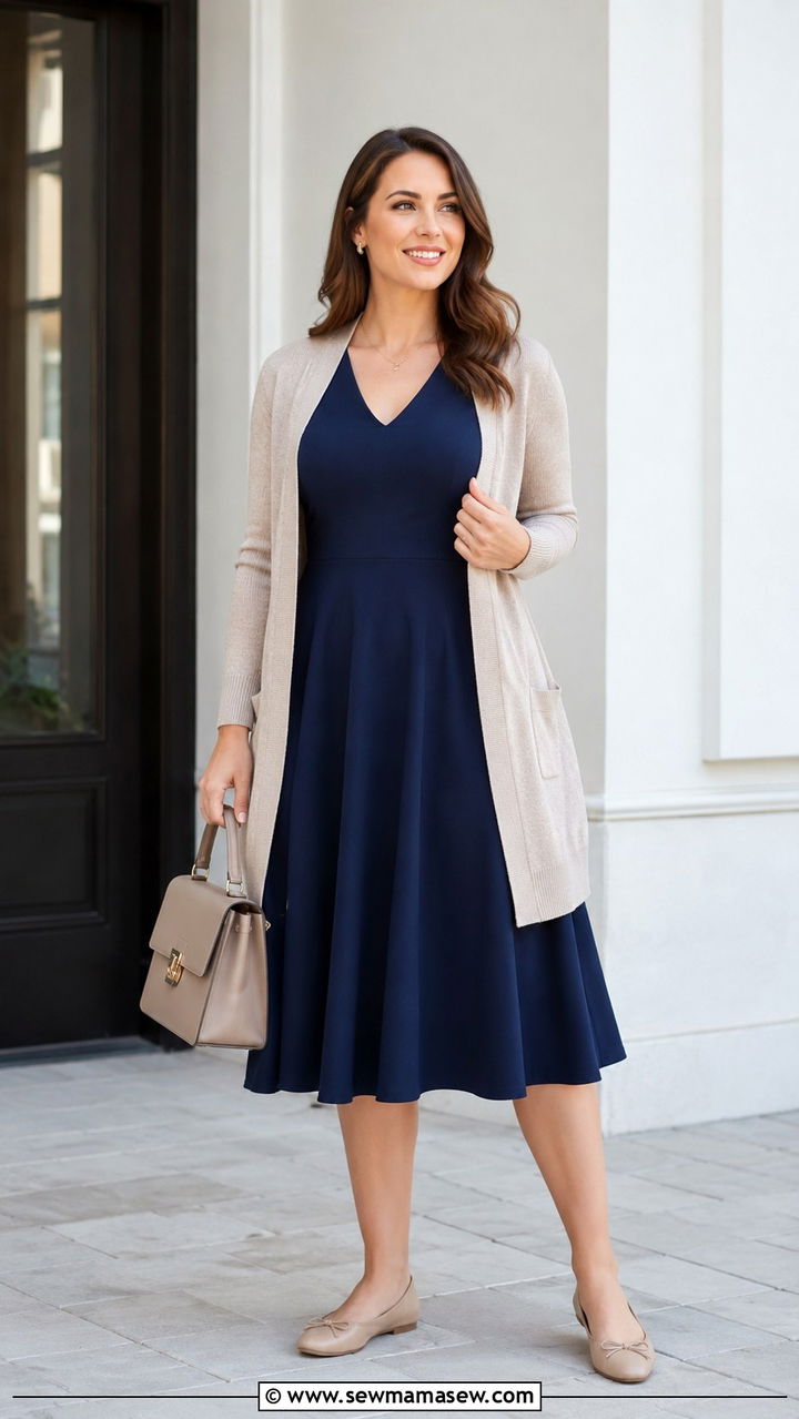 Fit And Flare Dress With Cardigan Big Bust Work - 25 Outfit ideas for big bust for work