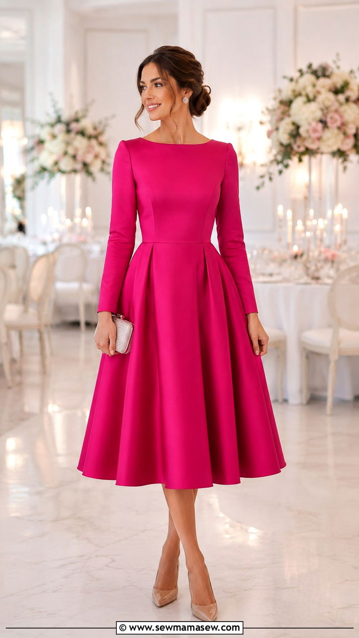 Fit And Flare Long Sleeve Dress For Wedding Guest - 20 Wedding guest outfit ideas with long sleeves