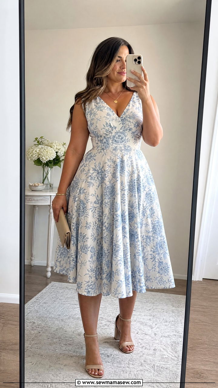 Fit And Flare Midi Dress With Block Heels - 25 Outfit ideas for curvy lower body