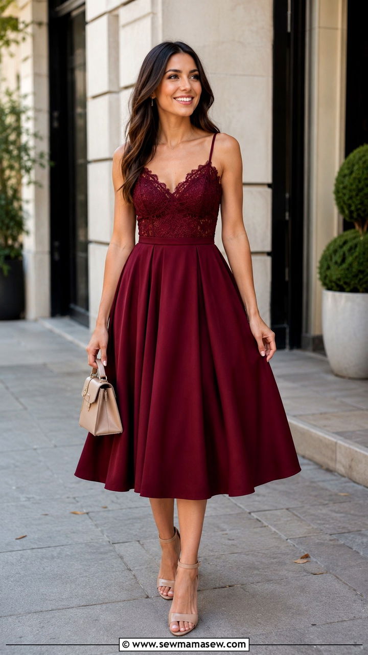 Fit And Flare Midi Dress With Block Heels - 30 Party outfits for pear shape