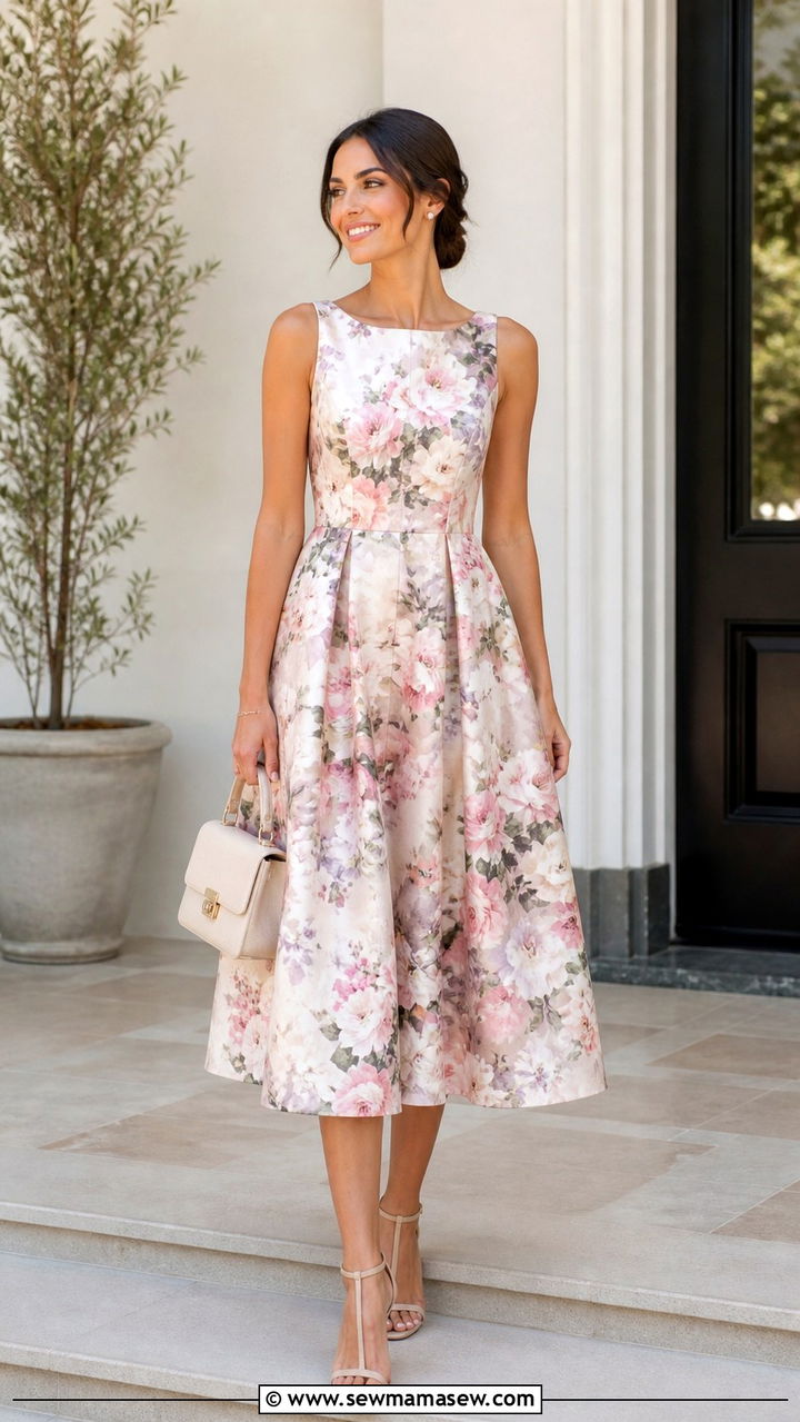 Fit And Flare Midi Dress With T Strap Heels For Afternoon Weddings - 40 classy wedding guest outfits