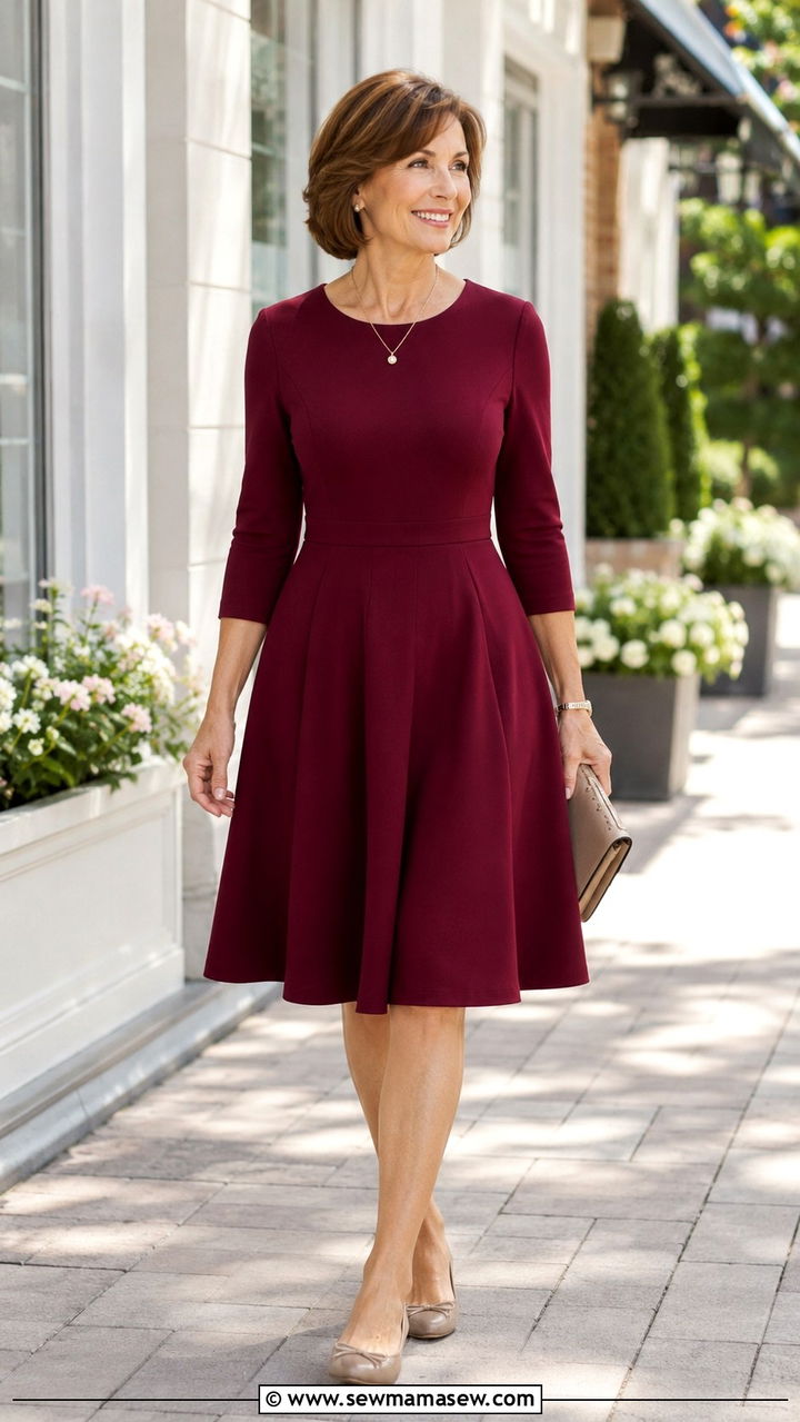 Fit and Flare Dress With Ballet Flats - 20 Outfit ideas for apple shape over 50