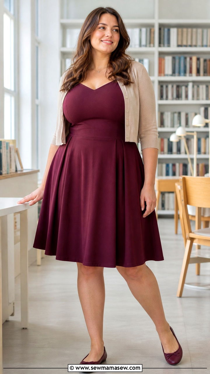Fit and Flare Dress With Ballet Flats - 20 work outfits for women with big bust